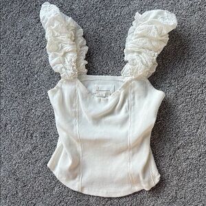 Anthropologie Cream Sleeveless Ruffled Blouse